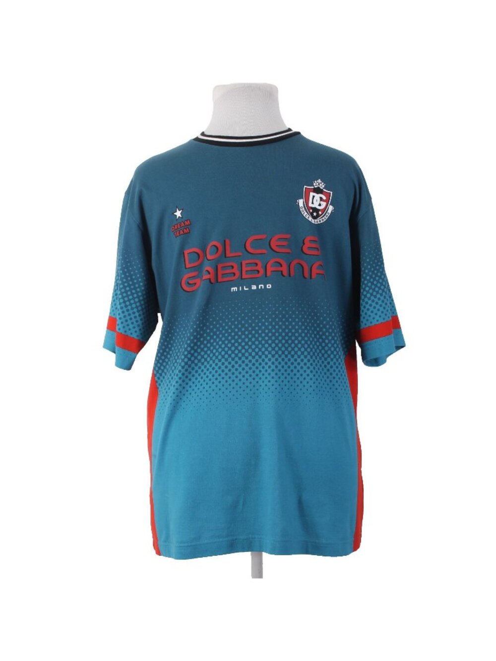 Dolce Gabbana Badge Shirt Sz 54 Blue Red White Ombre Logo Cotton Elastane Shirt